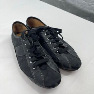 Y2K Coach Women's Sporty Tennis Shoes 7.5 Black Leather Canvas Monogram Sneakers